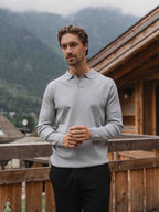 Grey Knit V-Polo Longsleeve