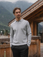 Grey Knit V-Polo Longsleeve