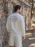 Hellgrauer Oversized-Pullover mit Landschaftsmotiv