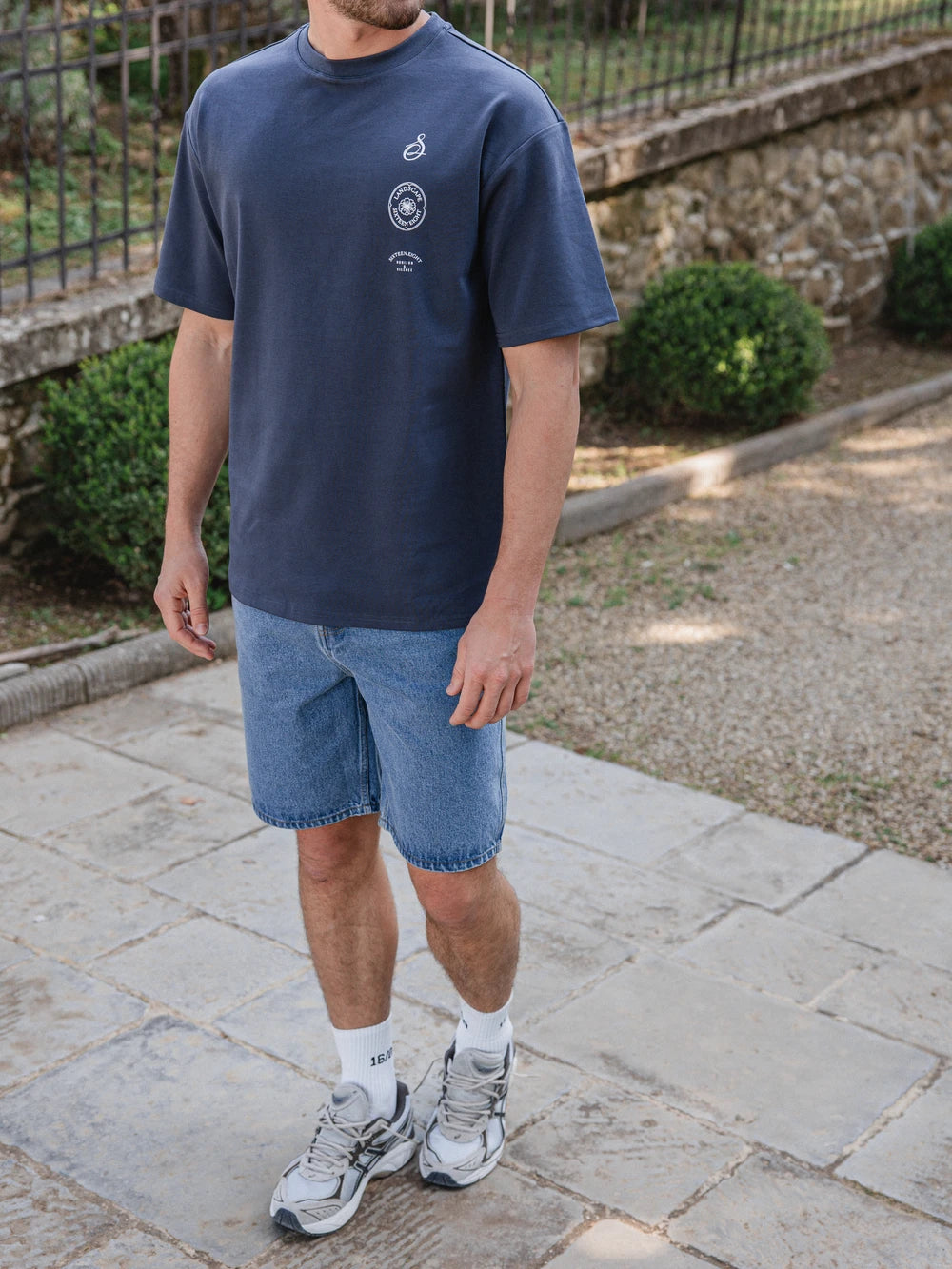 Navy Italien Print Oversized T-Shirt