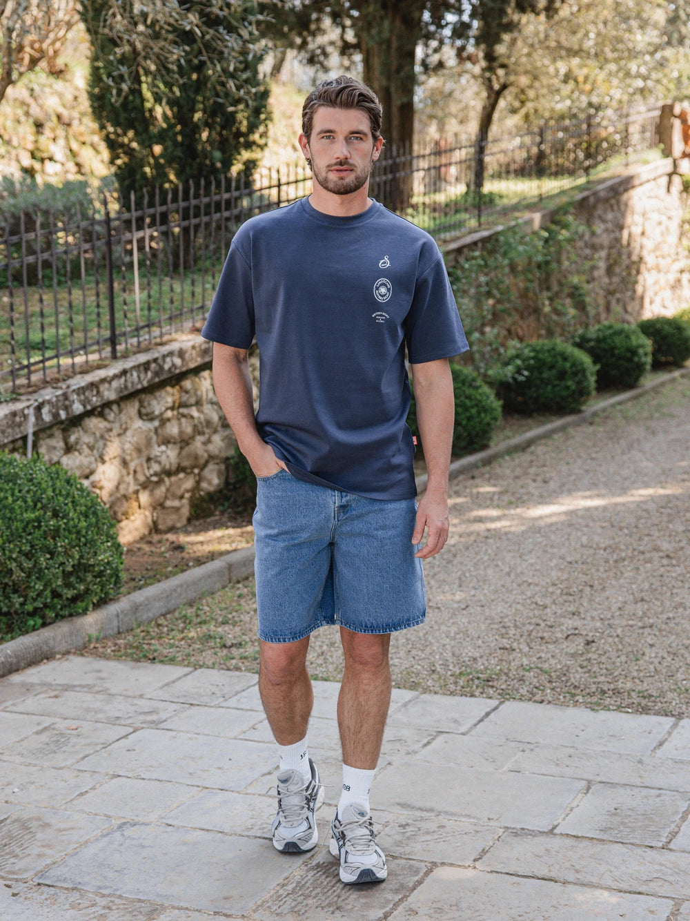 Navy Italien Print Oversized T-Shirt