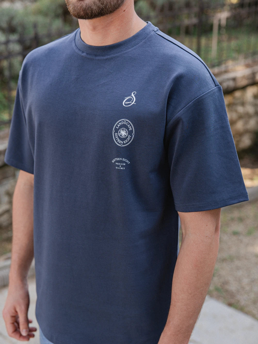 Navy Italien Print Oversized T-Shirt