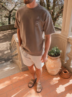 Braunes Italien Print Oversized T-Shirt