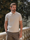 Beige Wool Melange Button Polo