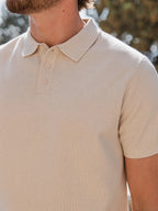 Beige Wool Melange Button Polo