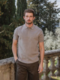 Light Brown Wool Melange Button Polo