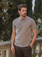 Light Brown Wool Melange Button Polo