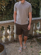 Light Brown Wool Melange Button Polo