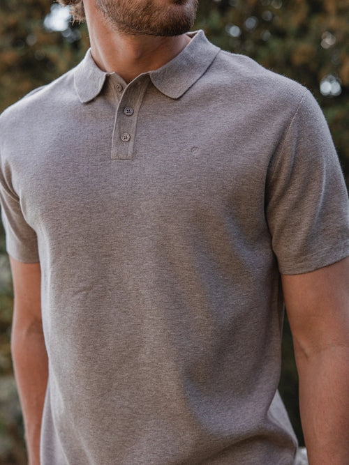 Light Brown Wool Melange Button Polo