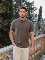 Dark Brown Wool Melange Button Polo