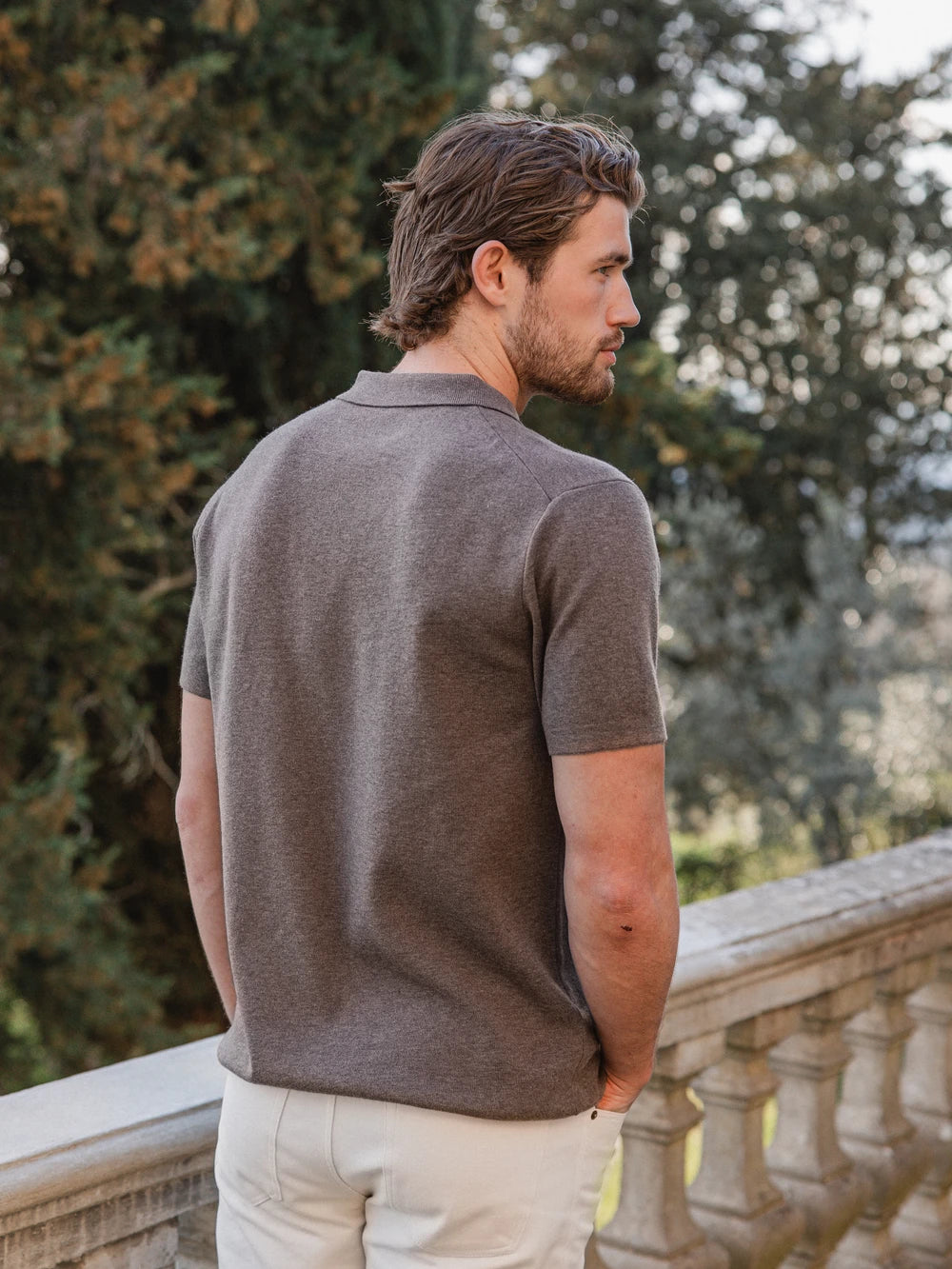 Dark Brown Wool Melange Button Polo