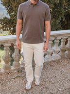 Dark Brown Wool Melange Button Polo