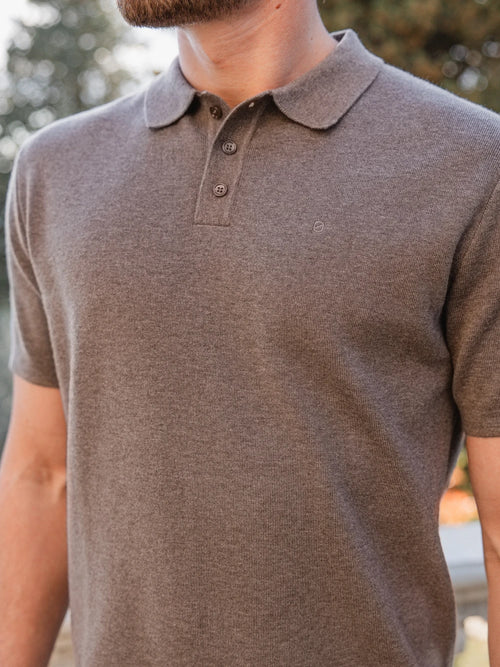 Dark Brown Wool Melange Button Polo