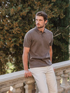 Dark Brown Wool Melange Button Polo