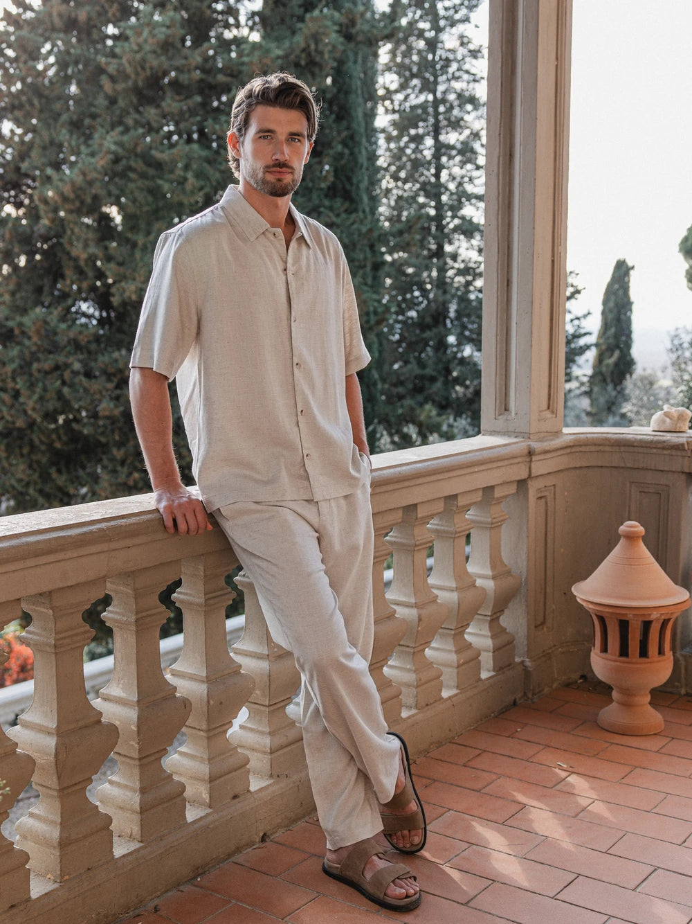 Beige Linen Polo Shirt