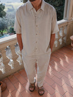 Beige Linen Polo Shirt