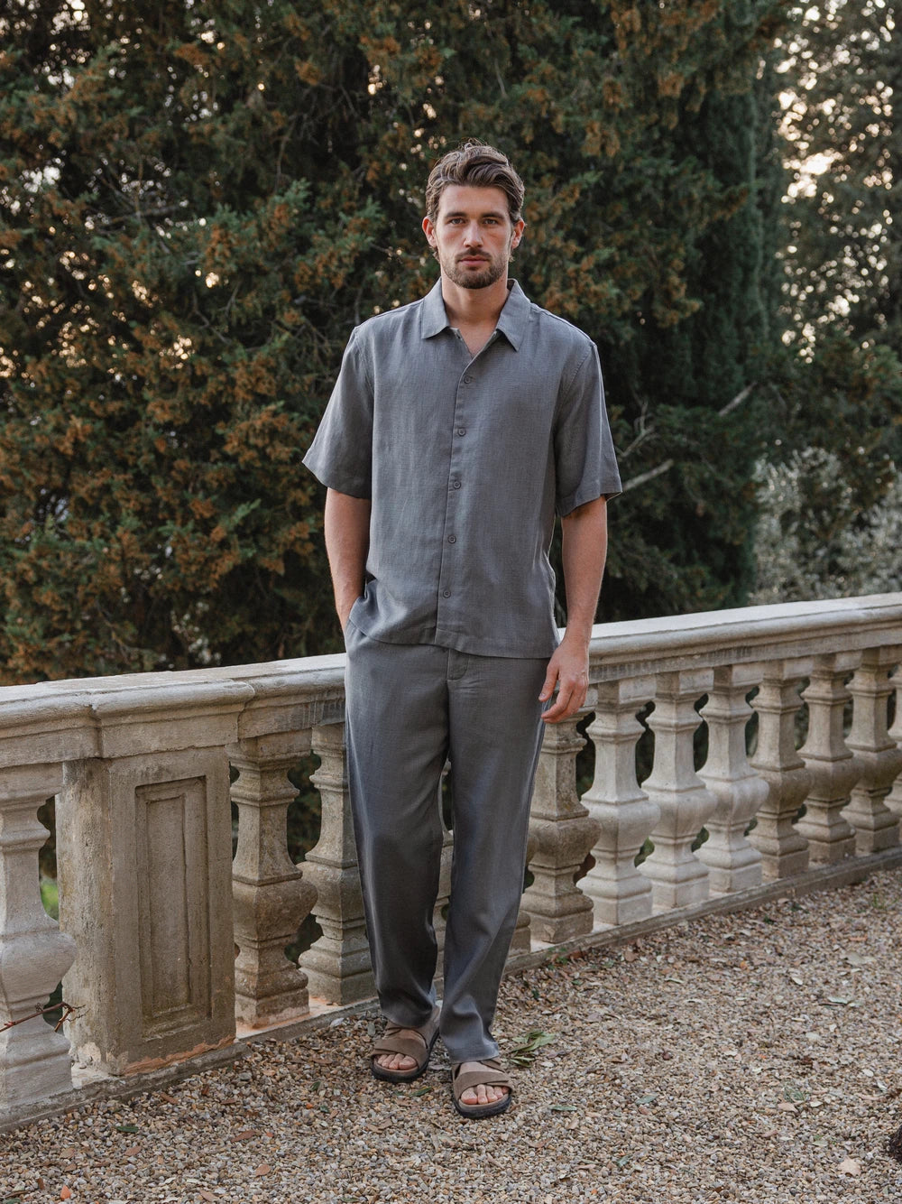 Grey Linen Polo Shirt