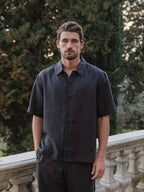 Dark Brown Linen Polo Shirt