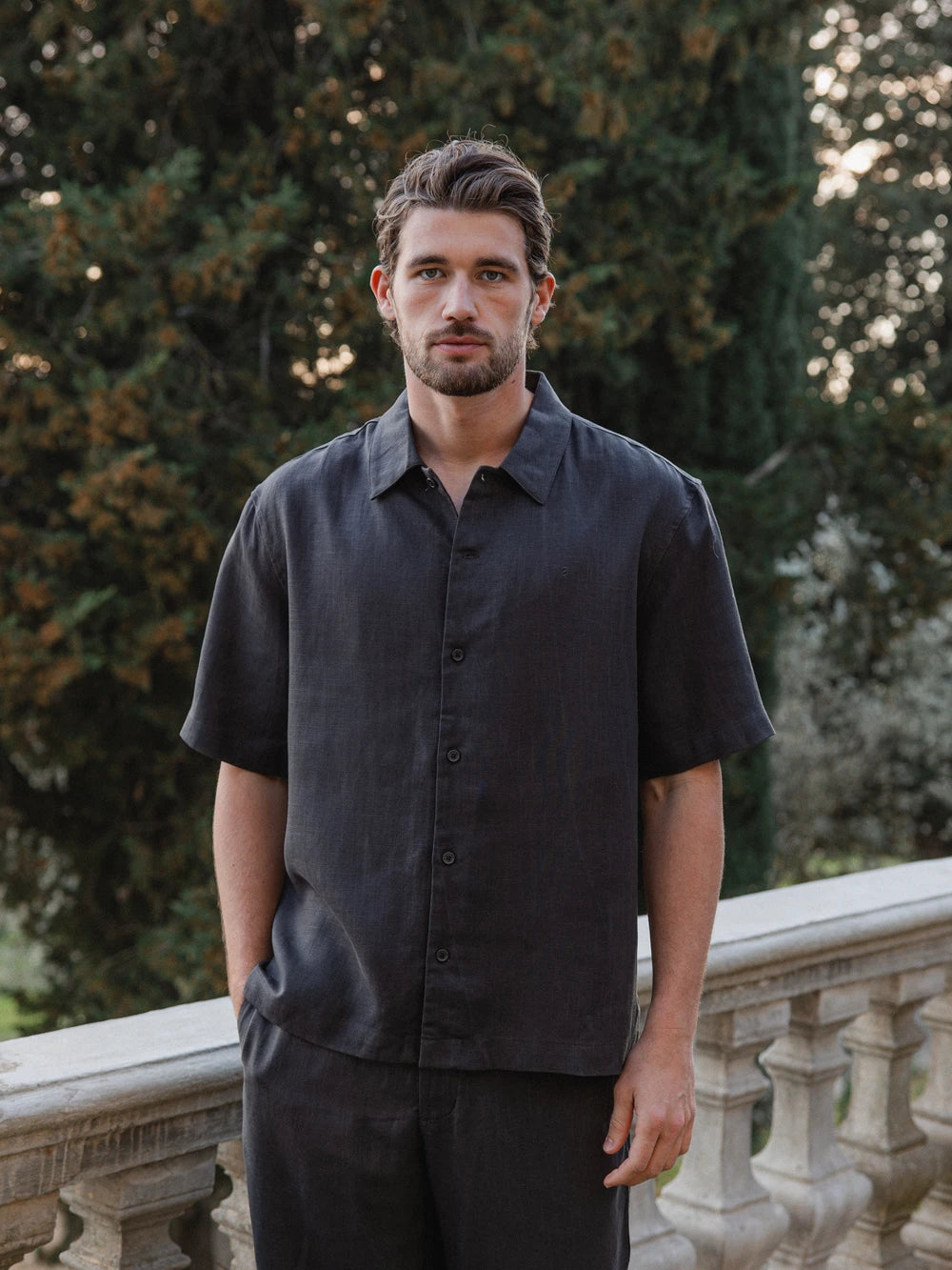 Dark Brown Linen Polo Shirt