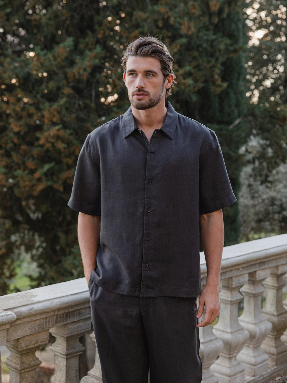 Dark Brown Linen Polo Shirt