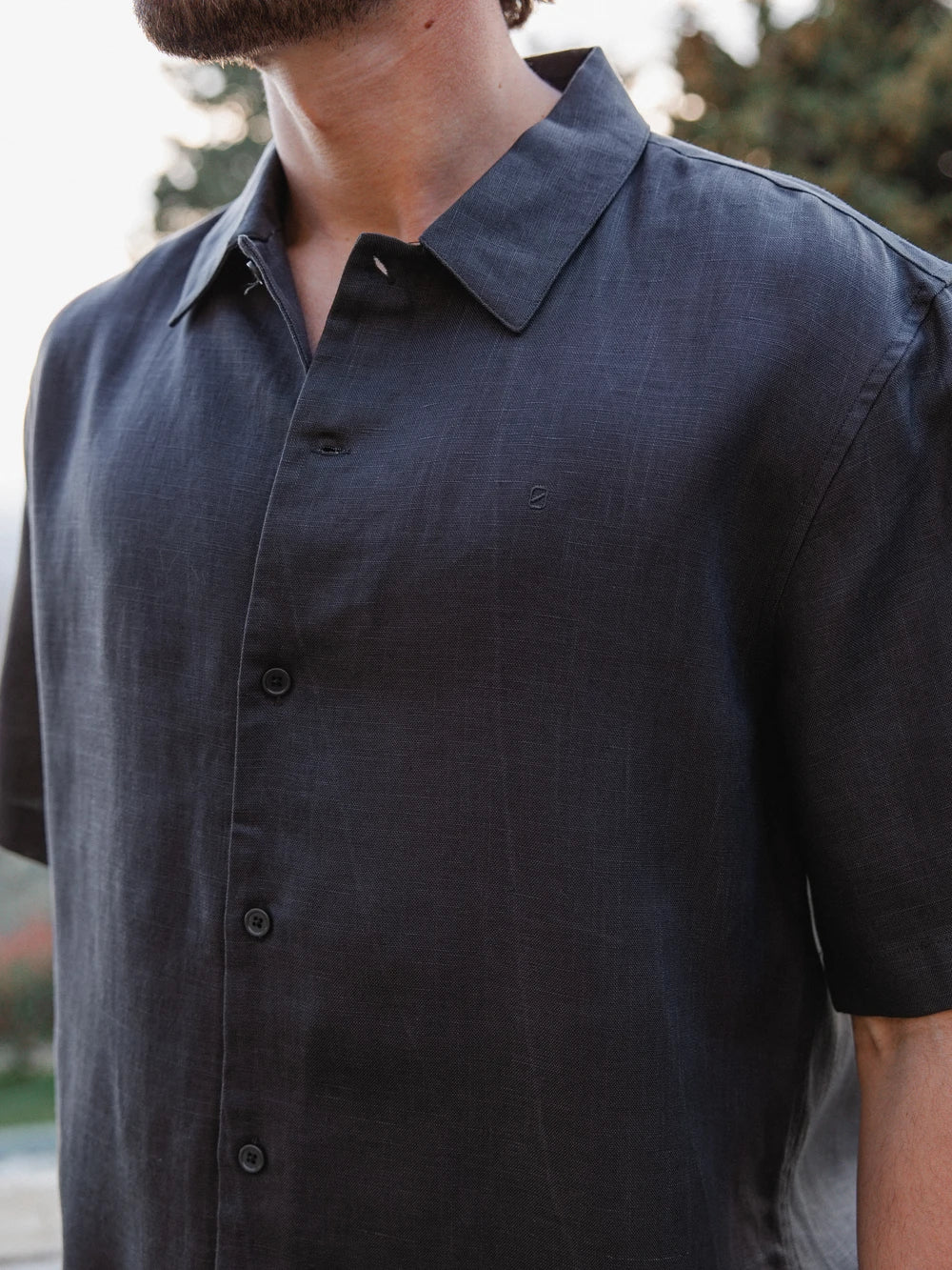 Dark Brown Linen Polo Shirt