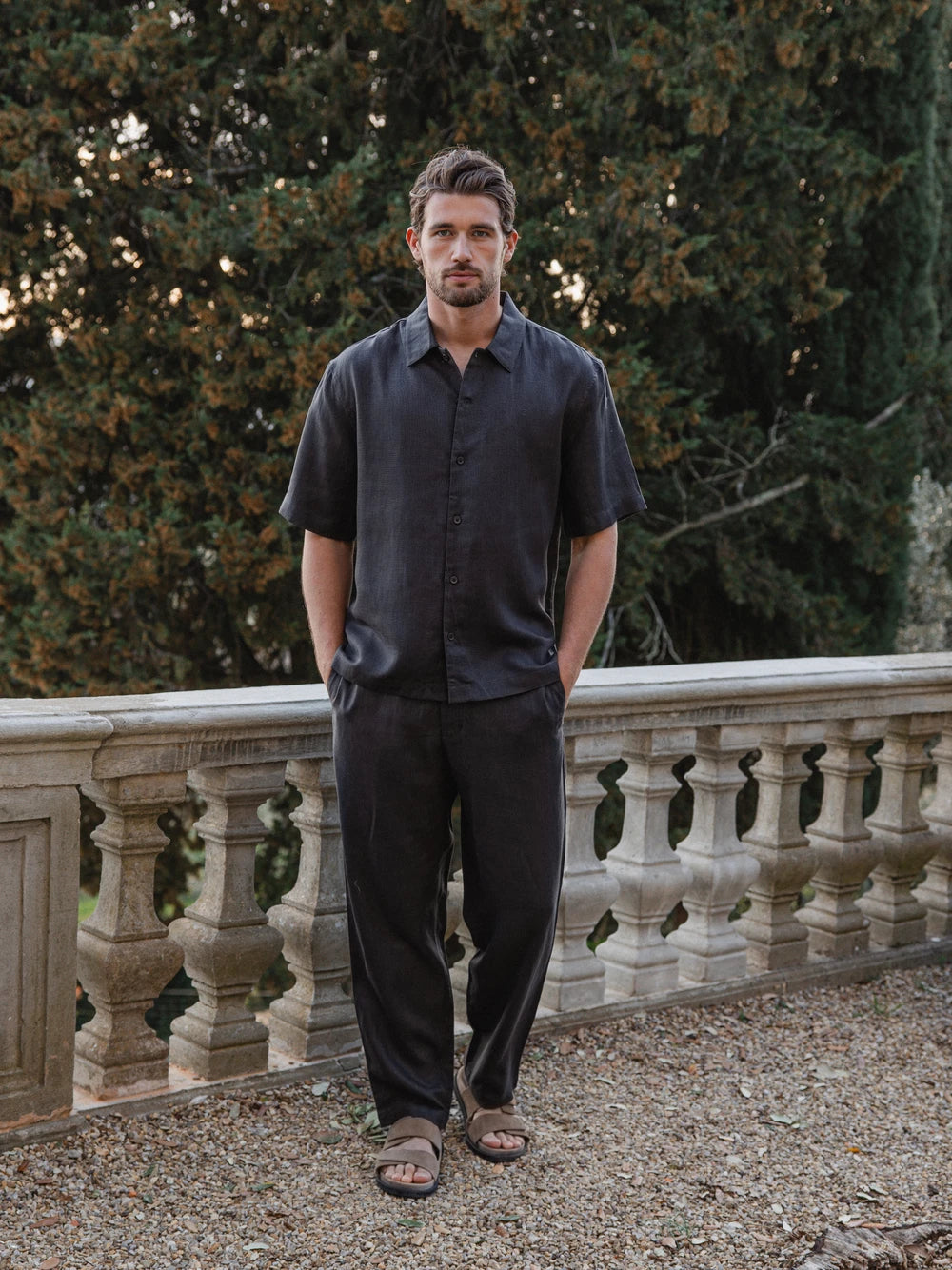 Dark Brown Linen Polo Shirt