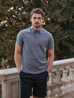 Grey Melange Wool Button Polo