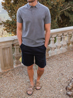 Grey Melange Wool Button Polo