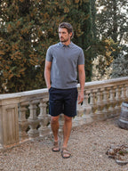 Grey Melange Wool Button Polo