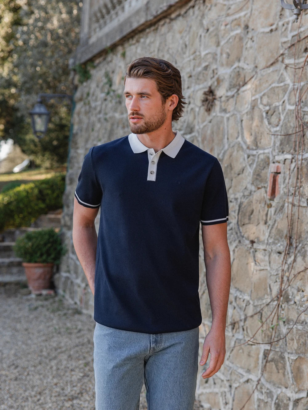 Navy Knit Collar Polo