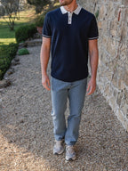Navy Knit Collar Polo