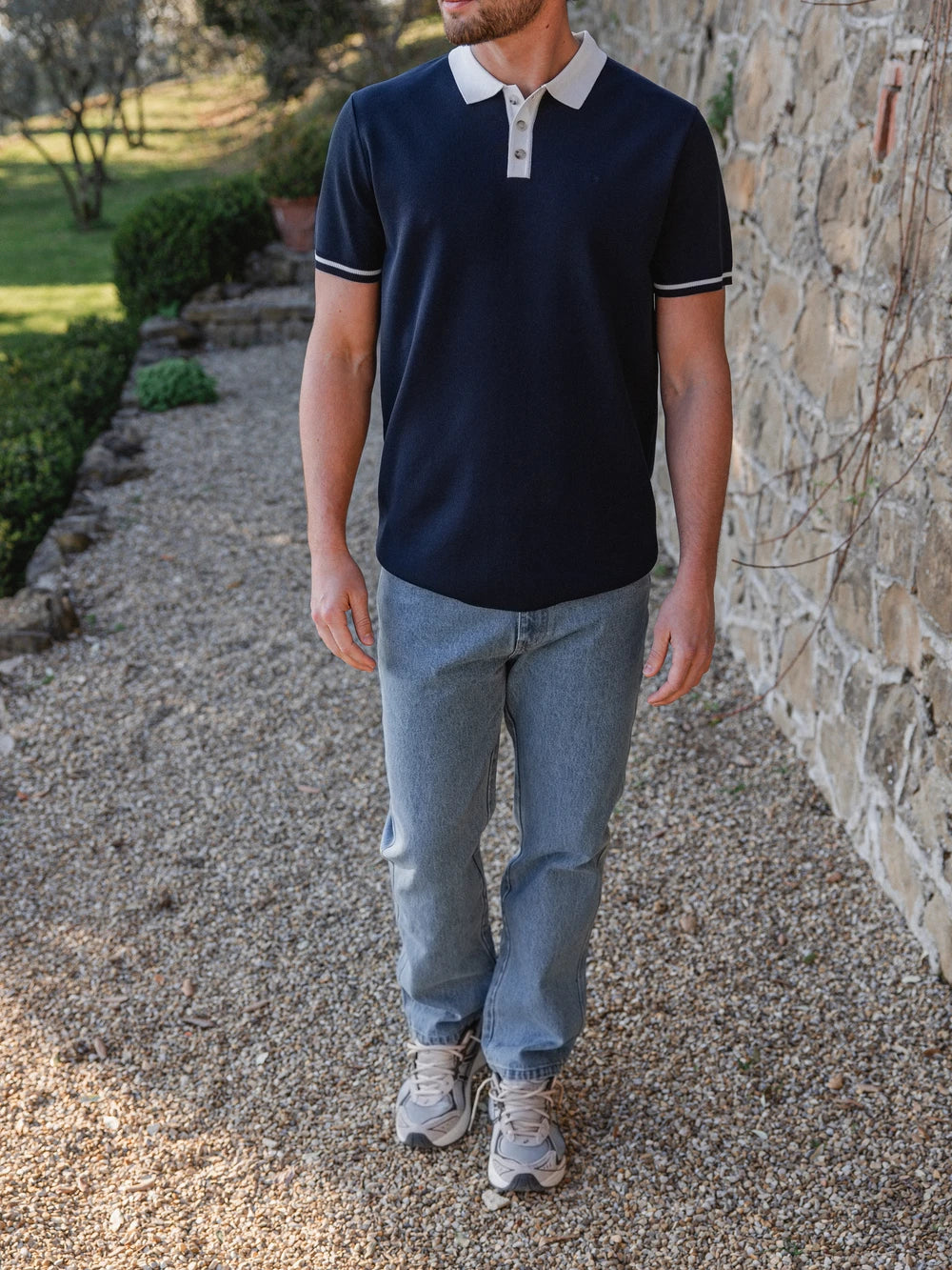 Navy Knit Collar Polo