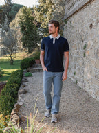 Navy Knit Collar Polo