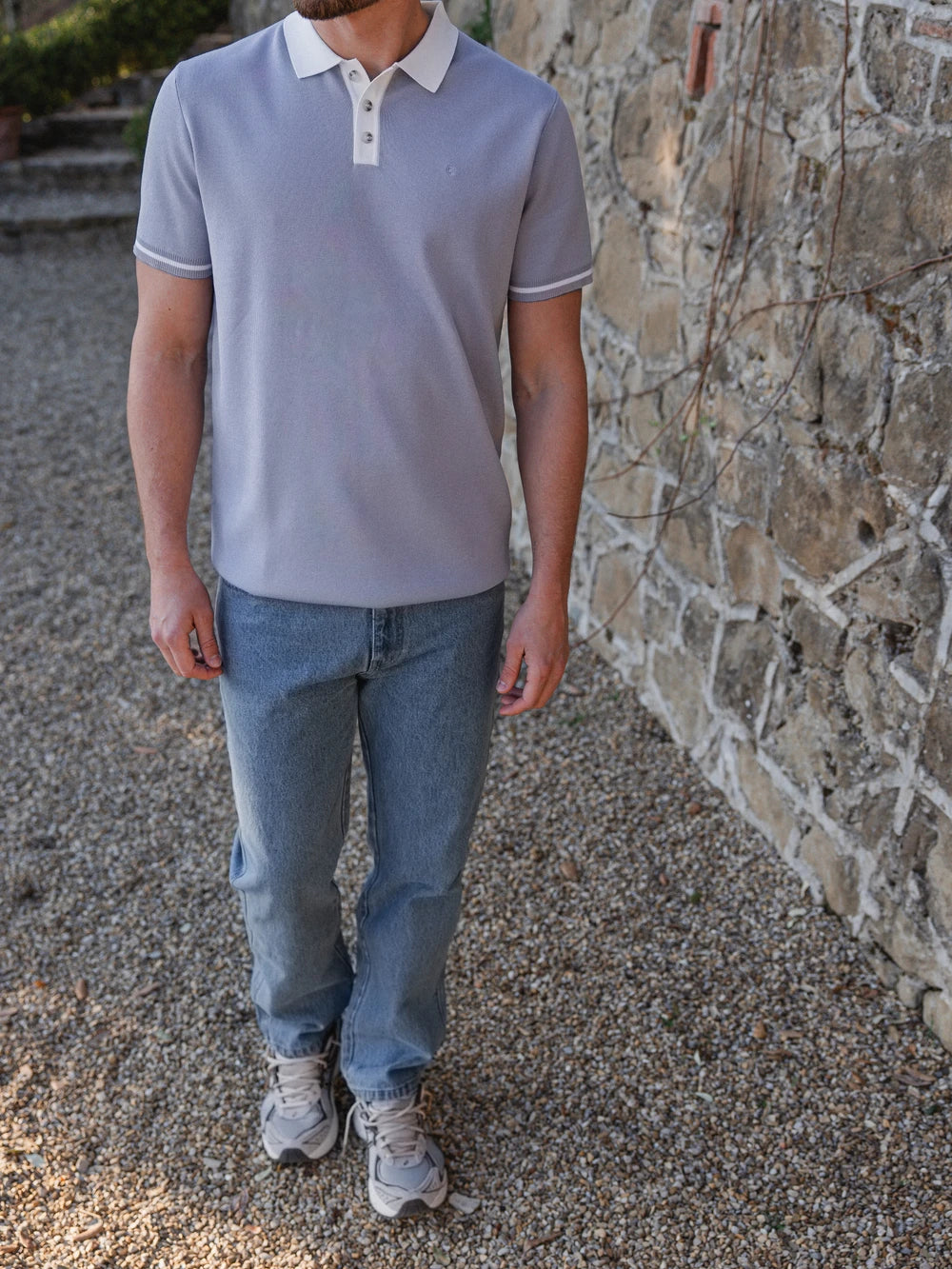 Grey Knit Collar Polo