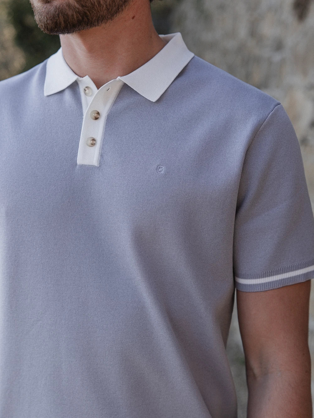 Grey Knit Collar Polo
