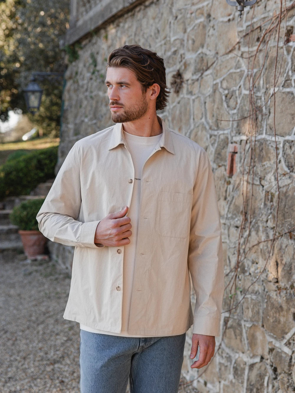 Beige Textured Cotton Shirt