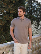 Grey Knit Polo Button