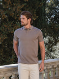 Grey Knit Polo Button