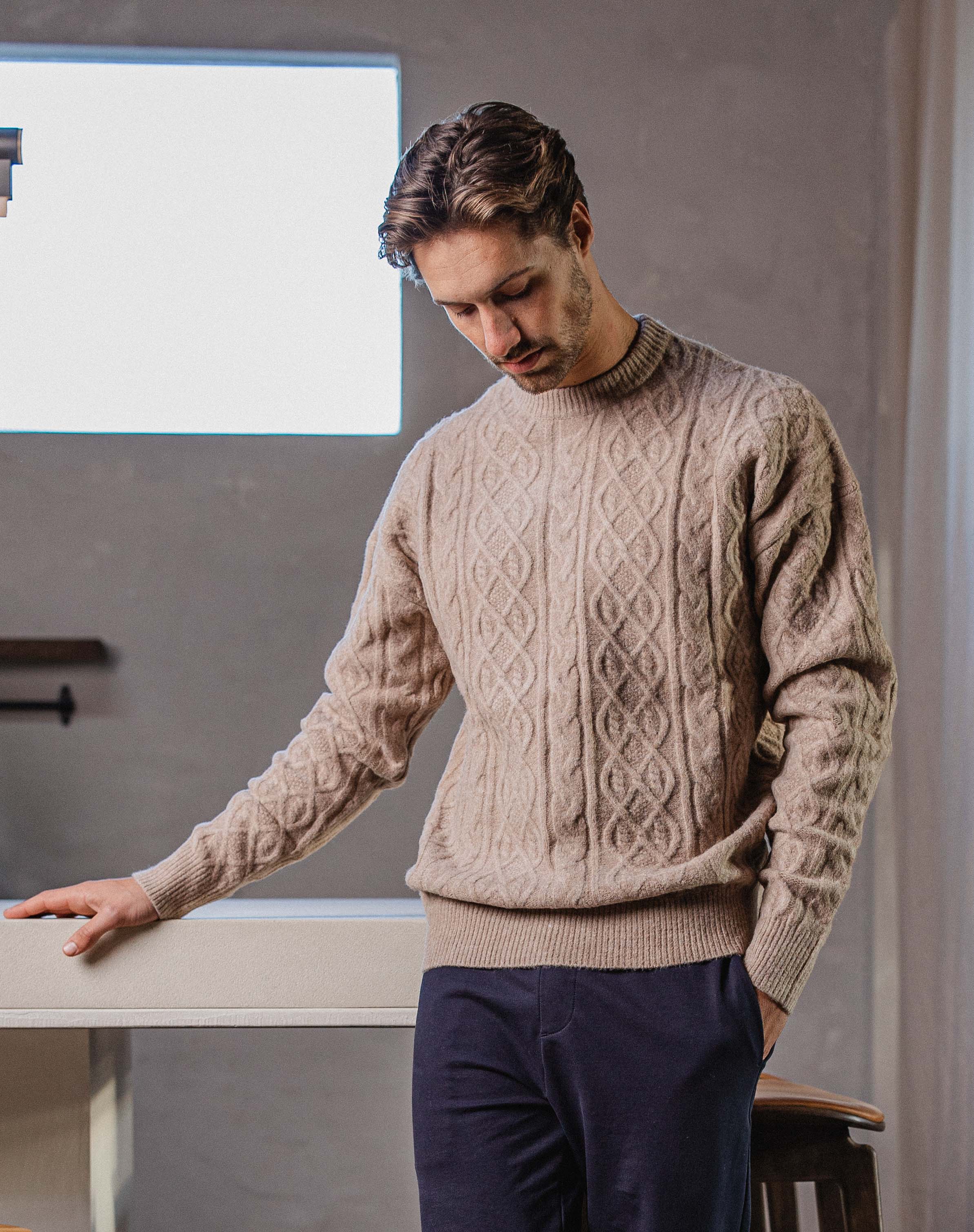 Brown Oversized Cable Sweater Sample