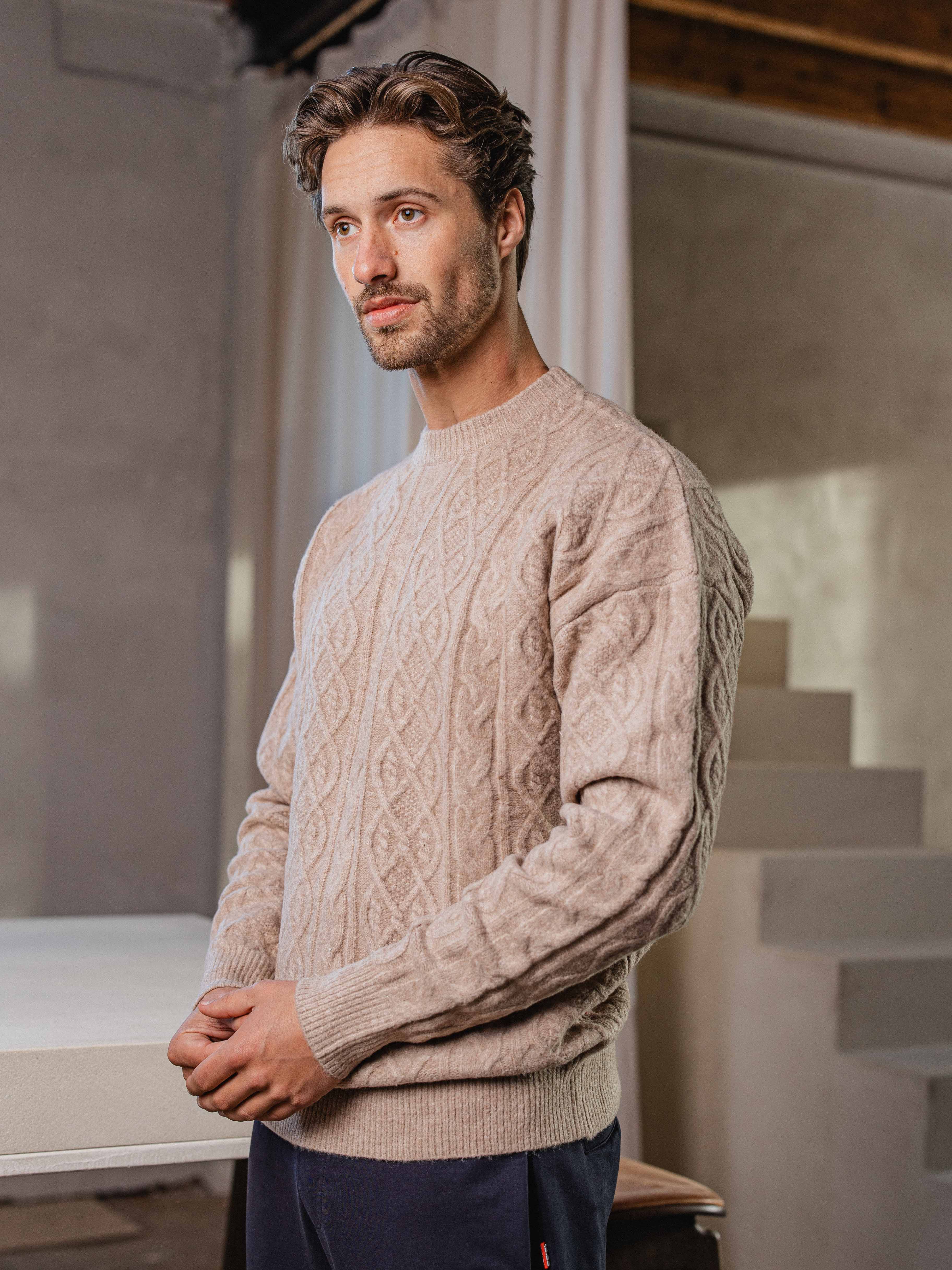 Brown Oversized Cable Sweater Sample