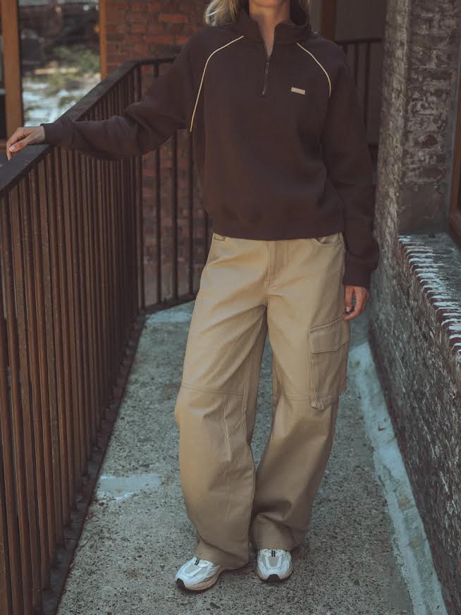 Brown Stitch Half Zip Outfit
