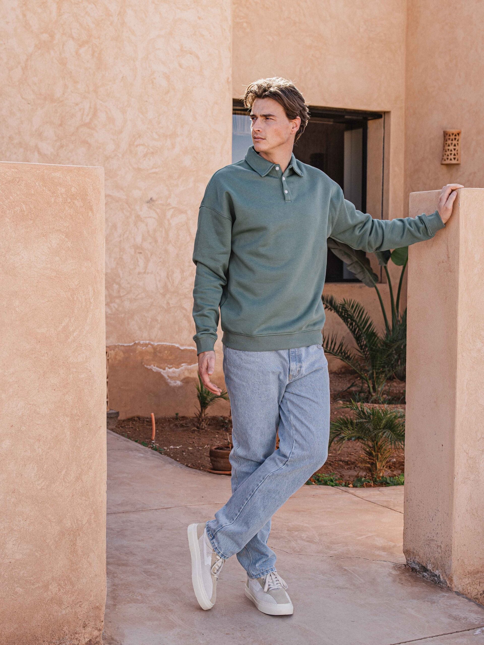 Green Oversized Polo Sweater