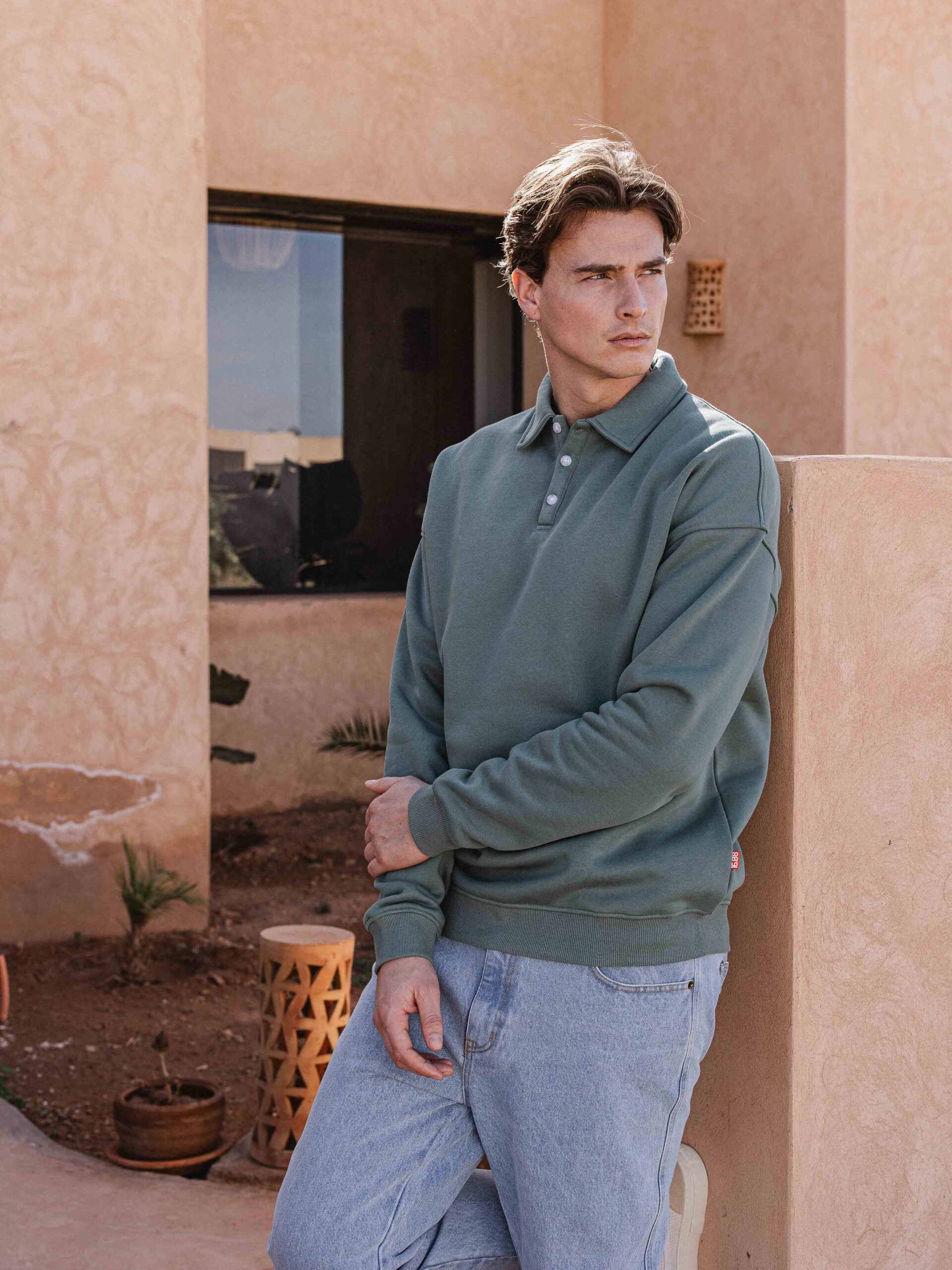 Green Oversized Polo Sweater