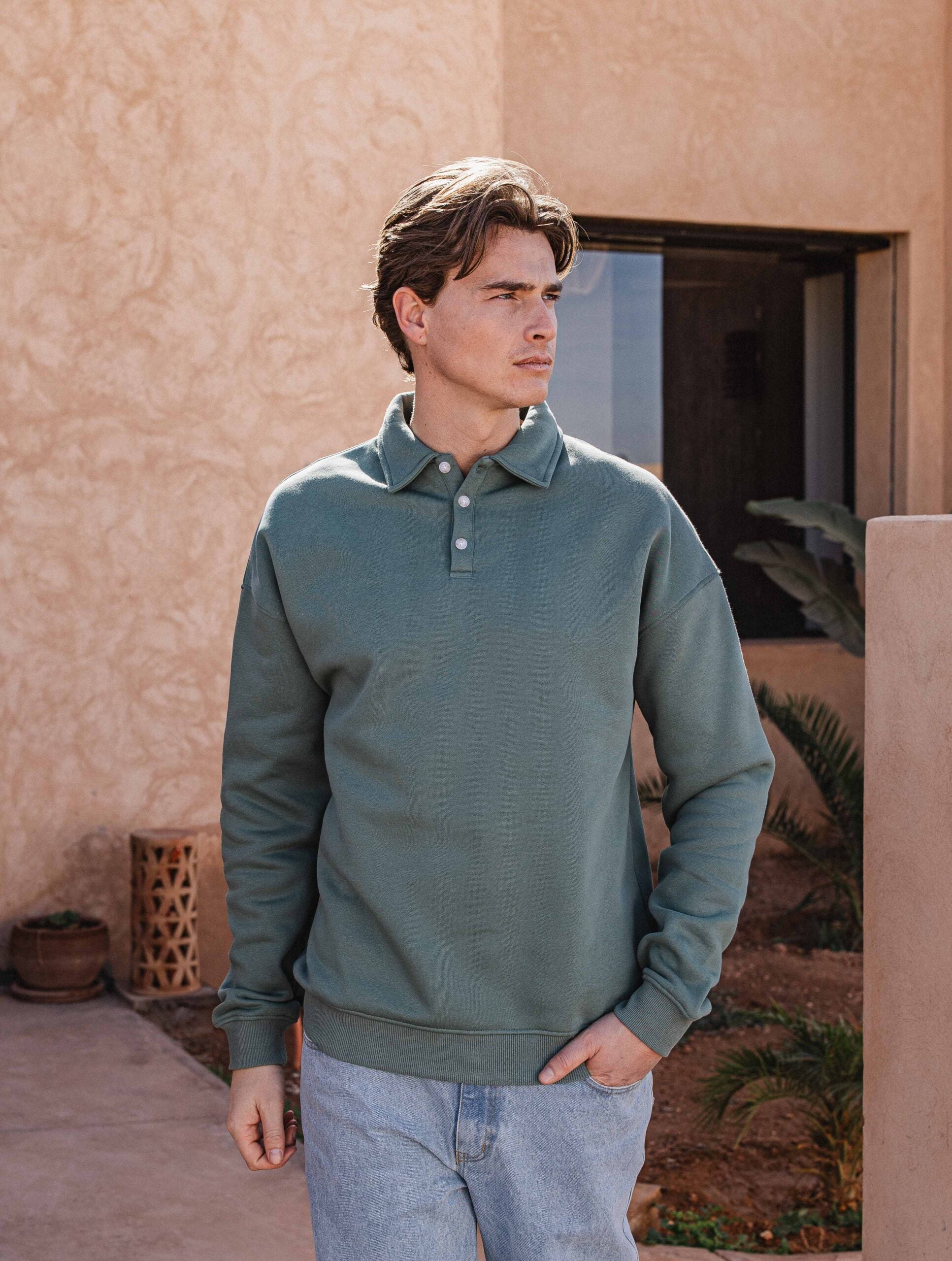 Green Oversized Polo Sweater