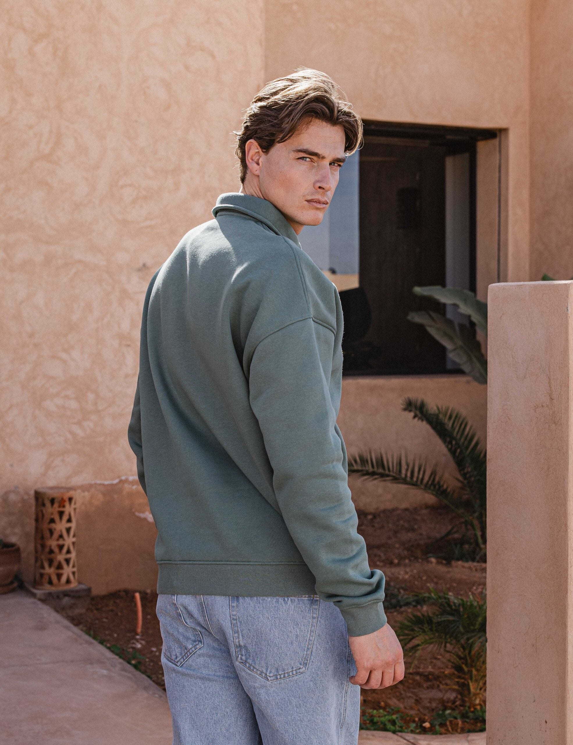 Green Oversized Polo Sweater