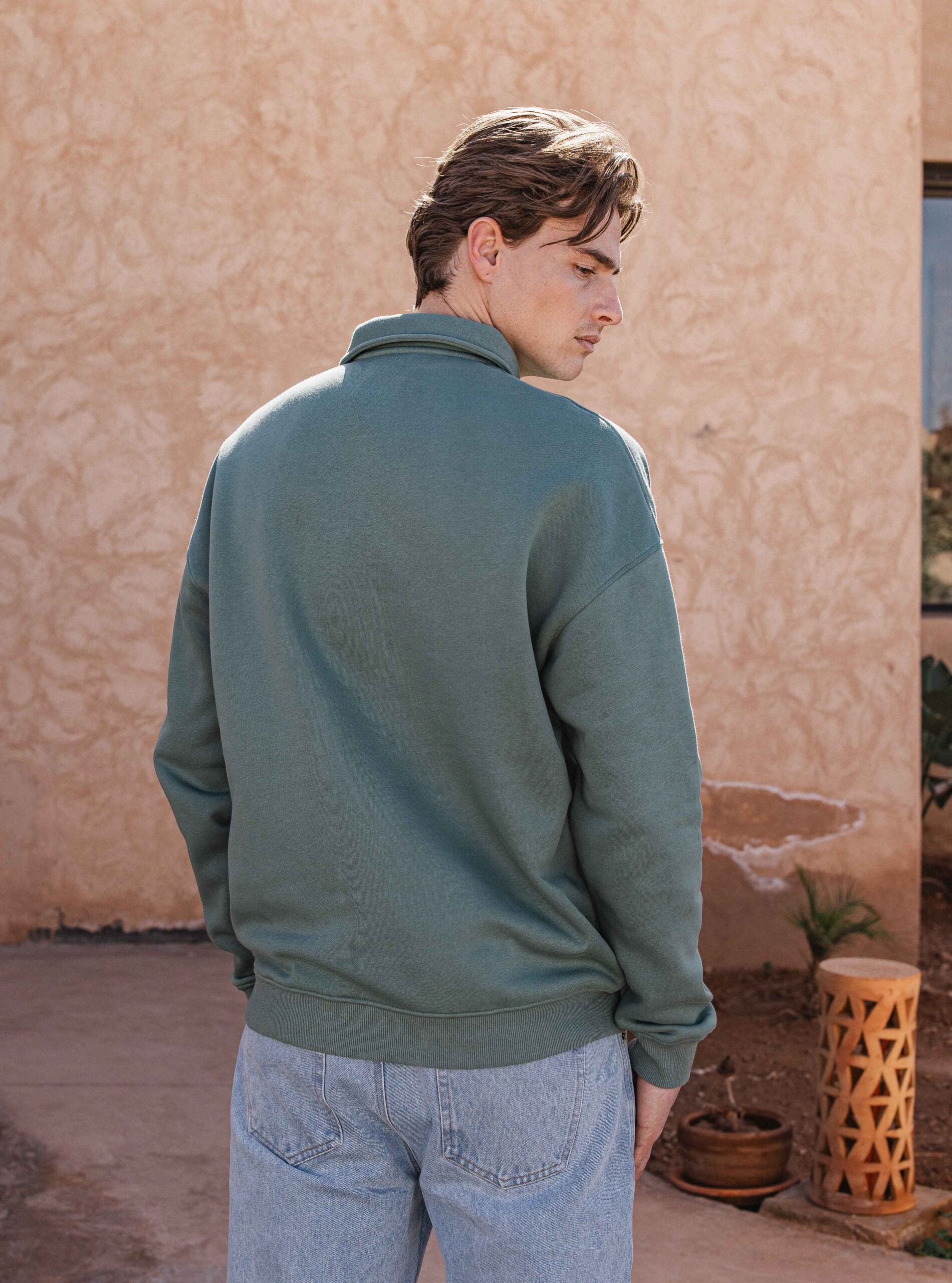 Green Oversized Polo Sweater