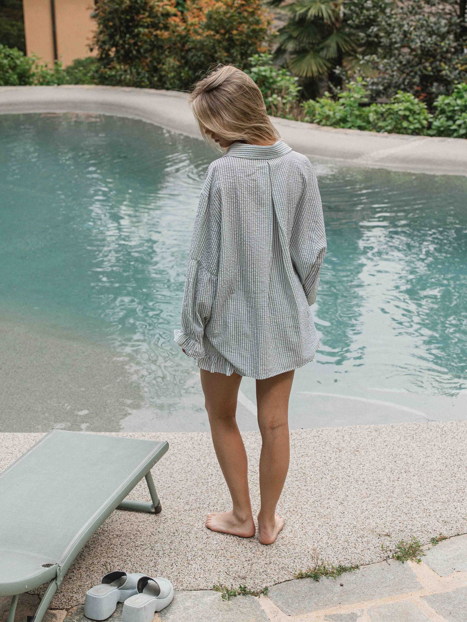 Green Stripe Oversized Ruffle Blouse