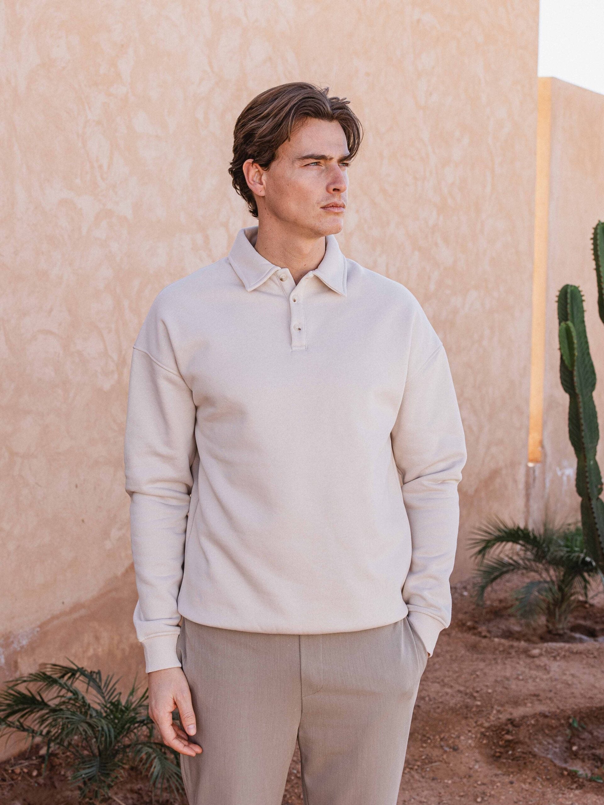 Taupe Oversized Polo Button Sweater