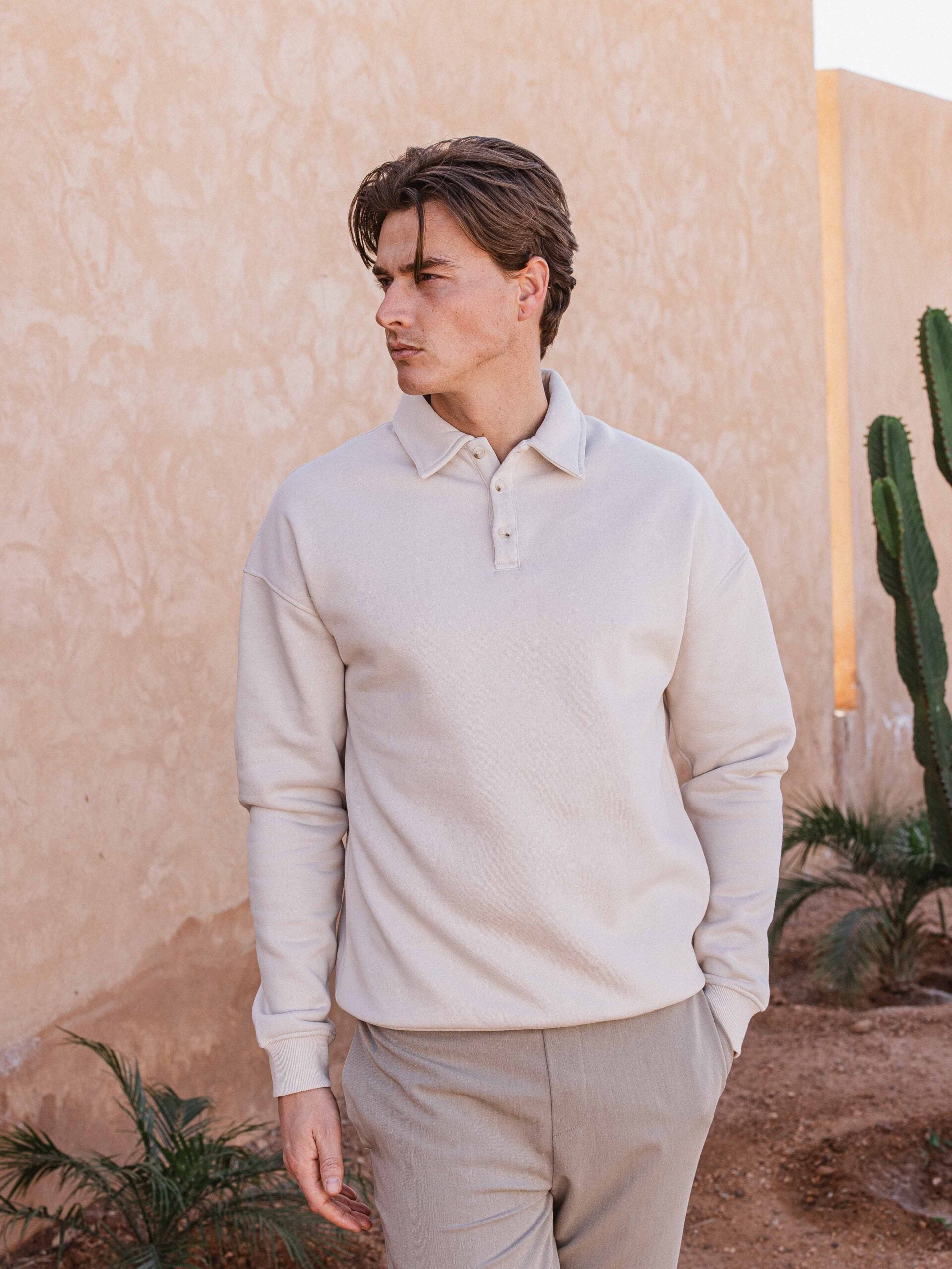 Taupe Oversized Polo Button Sweater