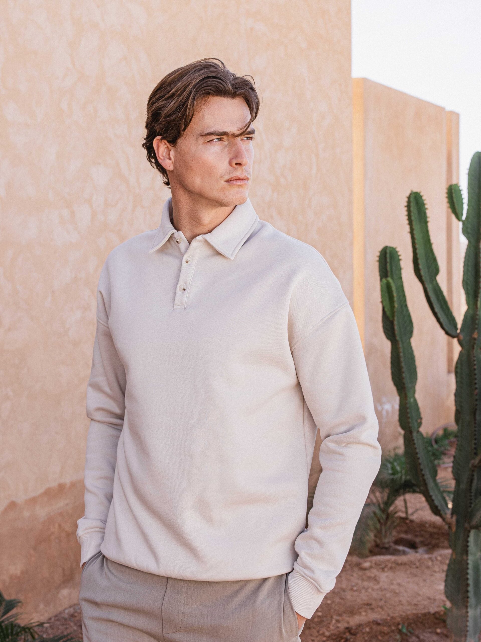 Taupe Oversized Polo Button Sweater